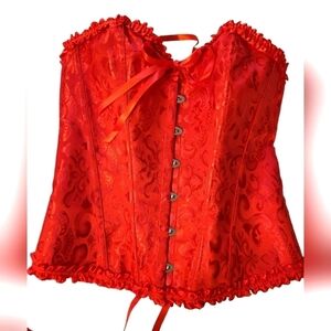 NWOT Red Corset hook front lace up back bustier and Thong